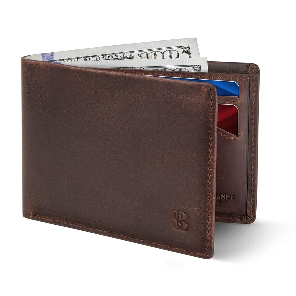 Mens Slim Bifold Wallet RFID Blocking Minimalist Front Pocket Full